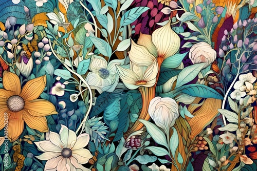 Whimsical Flora Fantasy an Intricately Designed Botanical Background