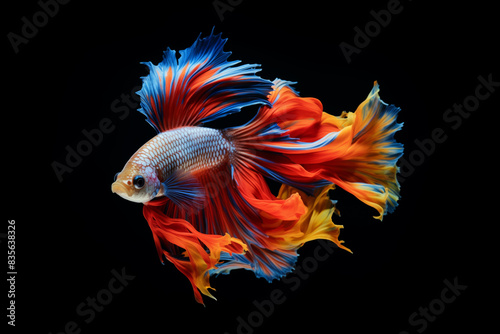 Colorful Siamese fighting fish on black background. Multicolored betta fish