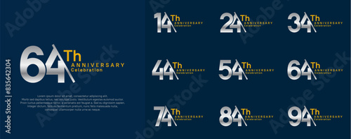 anniversary logotype vector set. silver and yellow color with slash for celebration day