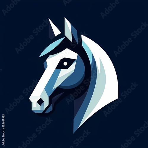 stylized, geometric representation of a horse face with the specified design elements
