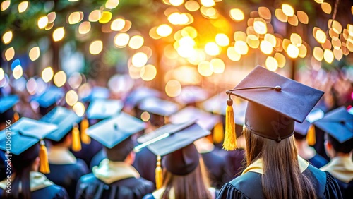 Close-up view of a graduation celebration with shallow depth of field and bokeh background , achievement, success, cap, diploma, tassel, education, party, ceremony, close-up, selective focus