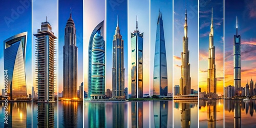 A collection of abstract images showcasing the architecture and landmarks of Dubai, Dubai, UAE, abstract, architecture, buildings, cityscape, skyline, futuristic, modern, skyscrapers