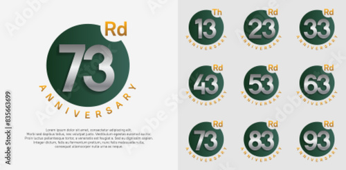 anniversary logotype vector set with green color circle and silver number can be use for celebration moment