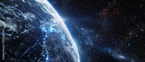 A detailed view of Earth with digital connections in the cosmos, representing global communication and advanced technology.