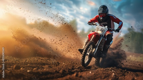 Professional speed rider driving in motocross race 