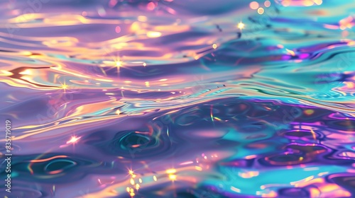Colorful iridescent water surface with reflections
