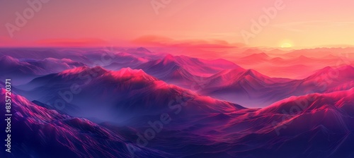 Colorful pink purple mountain range at dusk sunrise scene. Generative AI technology. 