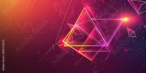 logo with red background and neon yellow, purple and pink triangles on the right side, the shape of the triangle is made up by lines and forms an abstract symbol for video streaming