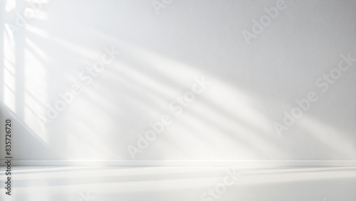 Minimalistic light background with blurred foliage shadow on white wall