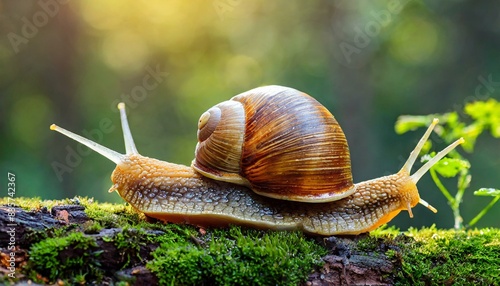 Snails are crustacean land animals in the class of mollusks and corals; high quality photo
