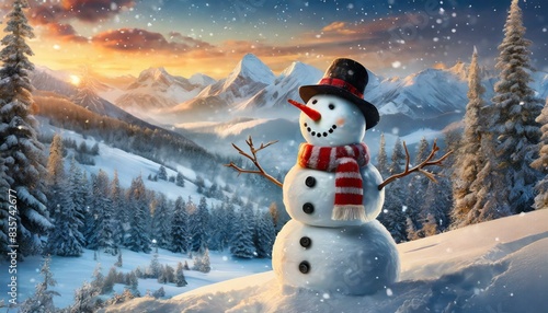Snowman in Winter Background