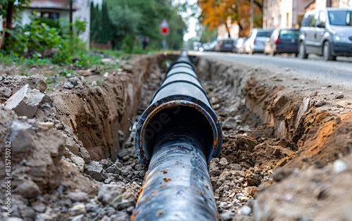 Installation of a sewage pipes in the street by public works to give access to mains drainage to neighboring houses and buildings