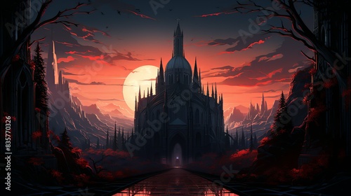 In a shadowy, gothic cathedral, the businessman searches for sacred artifacts believed to hold the power to repel demons. Painting Illustration style, Minimal and Simple,