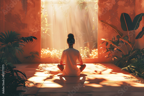 A person practicing mindful breathing exercises in a quiet space, promoting relaxation and stress reduction