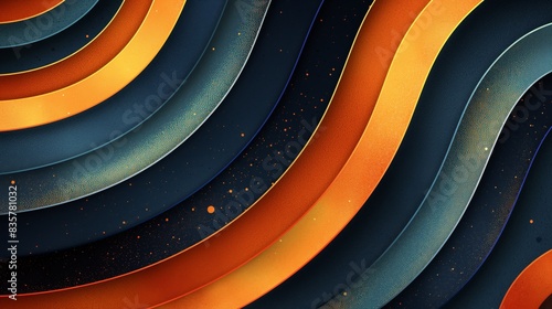 A digital illustration of abstract wavy lines in orange, blue, and black colors