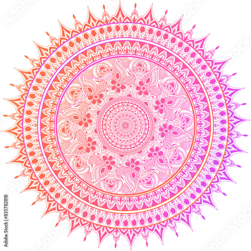 Beautiful Gradient Orange and Pink Mandala a Floral Design Png Element.