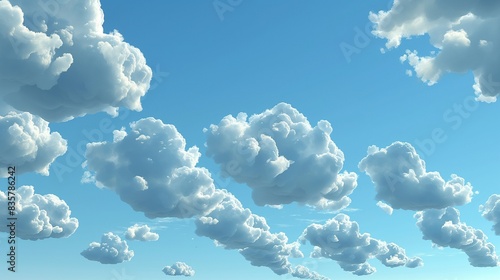 A continuous 3D scene of drifting clouds in a blue sky, each cloud perfectly merging with the next to form an unbroken skyscape.