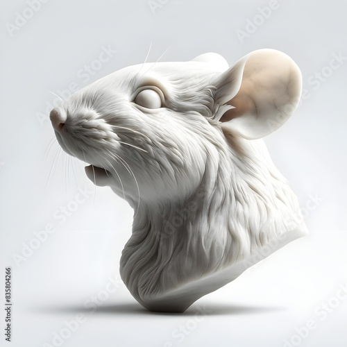 Dieses digitale Porträt einer Maus zeigt eine detaillierte weiße Marmorstruktur. Die kunstvolle Gestaltung betont die Feinheit und Zartheit des Tieres, ideal für elegante und dezente Dekorationen.