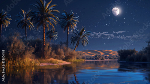 night landscape with moon and reflection