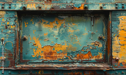 Rusted Urban Wall with Faded Graffiti, Weathered Metal Surface, Abandoned Industrial Aesthetic, Textured Background for Urban Decay, Grungy and Rustic Visuals