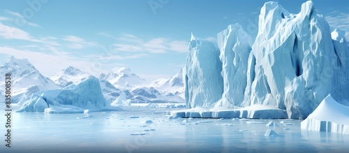 Iceberg with an ice arch on a pure white backdrop, allowing for a clear copy space image.