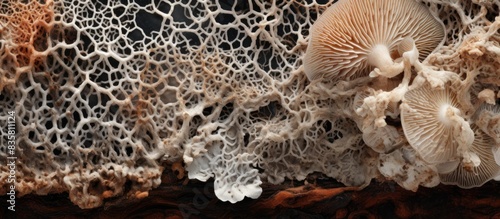 Macro shot of Fusarium euwallaceae mycelium fungus, providing a textured background with copy space image.