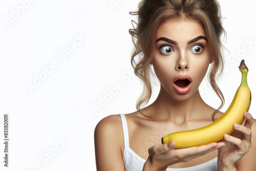 surprised woman look on a banana Sexual issues concept