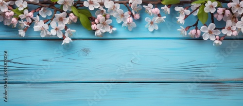 Blue background with a fresh flower for a spring-themed copy space image.