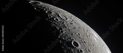 A colorful photo of the waxing crescent Moon showing various features like craters, highlands, lava-flooded lunar mare areas, and traces of crater blowout material with abundant copy space image.