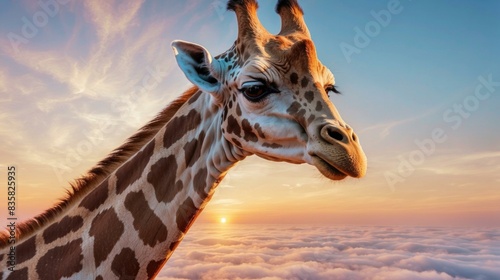 A giraffe stands tall in the savanna, its long neck stretching up to the sky. AI.
