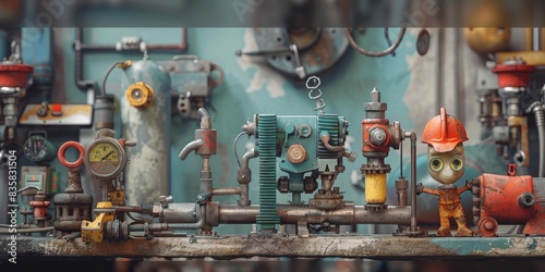 A whimsical scene featuring anthropomorphic maintenance tools generated by AI