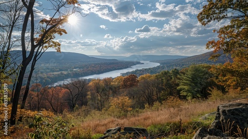 scenic view of the hudson river and valley from hyde park, new york on a clear day