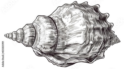 Veined rapa whelk Black and white hand drawn doodle in woodcut design with text