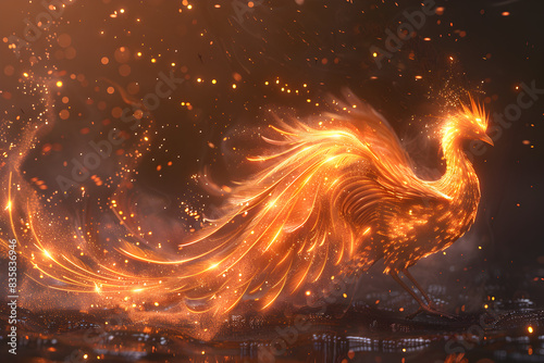A mythical phoenix bird created with a fire tool, representing rebirth and immortality. Suitable for fantasy themes and mythology references.