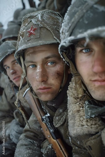 Portrait of three soldiers in winter gear