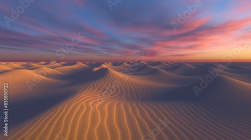 A wallpaper featuring a repeating pattern of 3D sand dunes under a twilight sky, each dune perfectly aligning with the next to create an unbroken desert landscape.