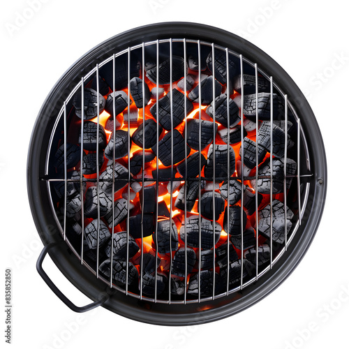 BBQ Grill Pit With Flaming Charcoal Top View Isolated on white Background