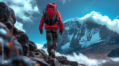 A climber climbs a dangerous slope of Mount Kilimanjaro