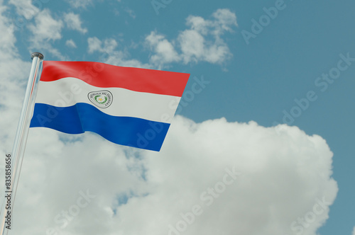 Paraguay Flag with Sky Background 3d illustration image