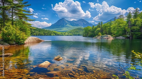 Tranquil summer scene: lake chocorua, new hampshire - peaceful mountain lake amidst lush greenery