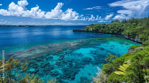 Lush landscape of lifou, new caledonia: stunning south pacific view with turquoise waters and vibrant coastal scenery