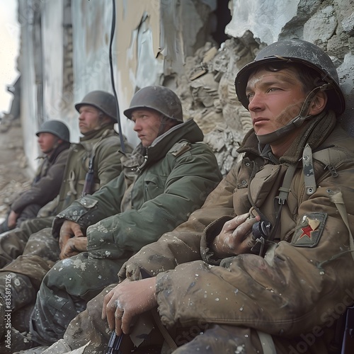 Four Soviet soldiers take a break during the Battle of Stalingrad, 1942.