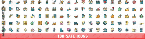 100 safe icons set. Color line set of safe vector icons thin line color flat on white