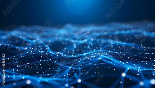 Abstract digital background with blue glowing lines and dots on dark background for technology, science or network concept banner 