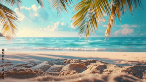 Close Up of White Sand Beach With Palm Trees and Ocean View