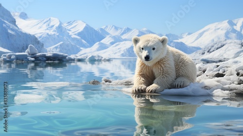 A close-up of a polar bear's paw resting on melting sea ice, symbolizing the loss of habitat and the existential threat facing Arctic wildlife due to climate change. Painting Illustration style,