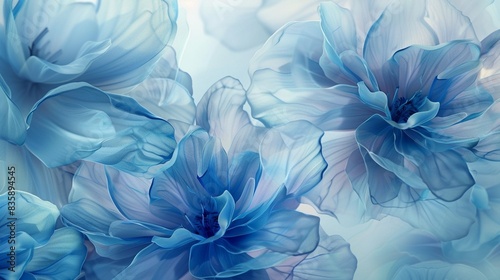 an abstract background image tailored for creative content showcasing translucent blue flowers creating an ethereal and visually captivating canvas photorealistic illustration