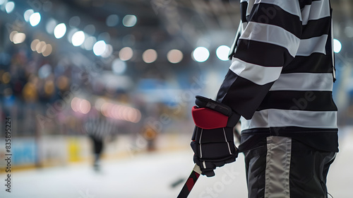 Ice Hockey Referee Concentrating in Crucial Instant of Game