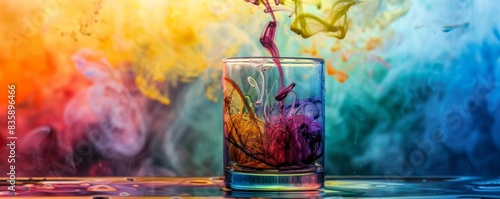 Colorful liquid ink diffusion in a glass