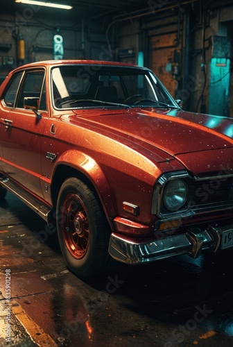 Vintage Car in a Dark Garage